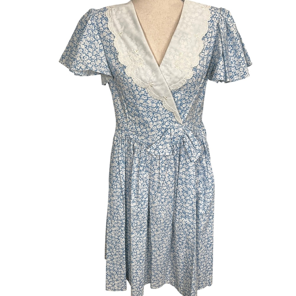 Impromptu Dress Womens 7P Blue‎ Floral Prairie Coquette Feminine Midi Embroidery